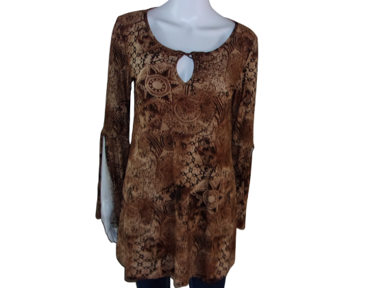 Brown Bell-Sleeve Keyhole Top Size L | Blue Boot